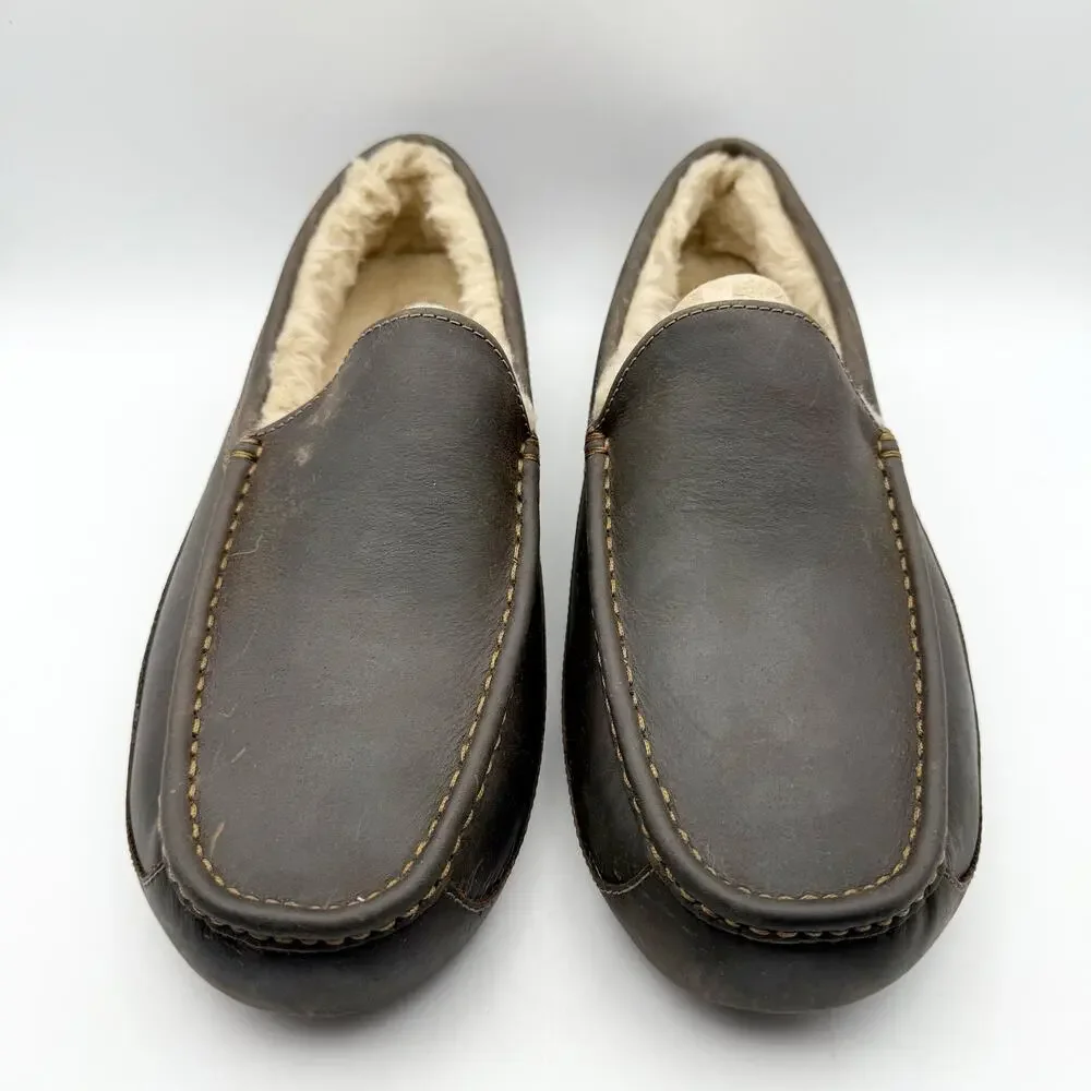 UGG Mens Ascot Matte Slippers US 8 EU 41 Brown Leather NIB